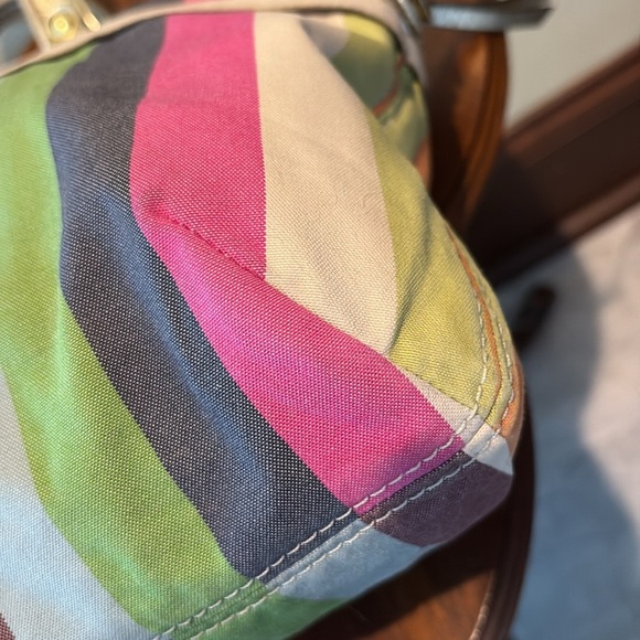 Coach  19026 poppy striped bag tote Crossbody/rhinestone chain add  gold leather - Picture 12 of 17